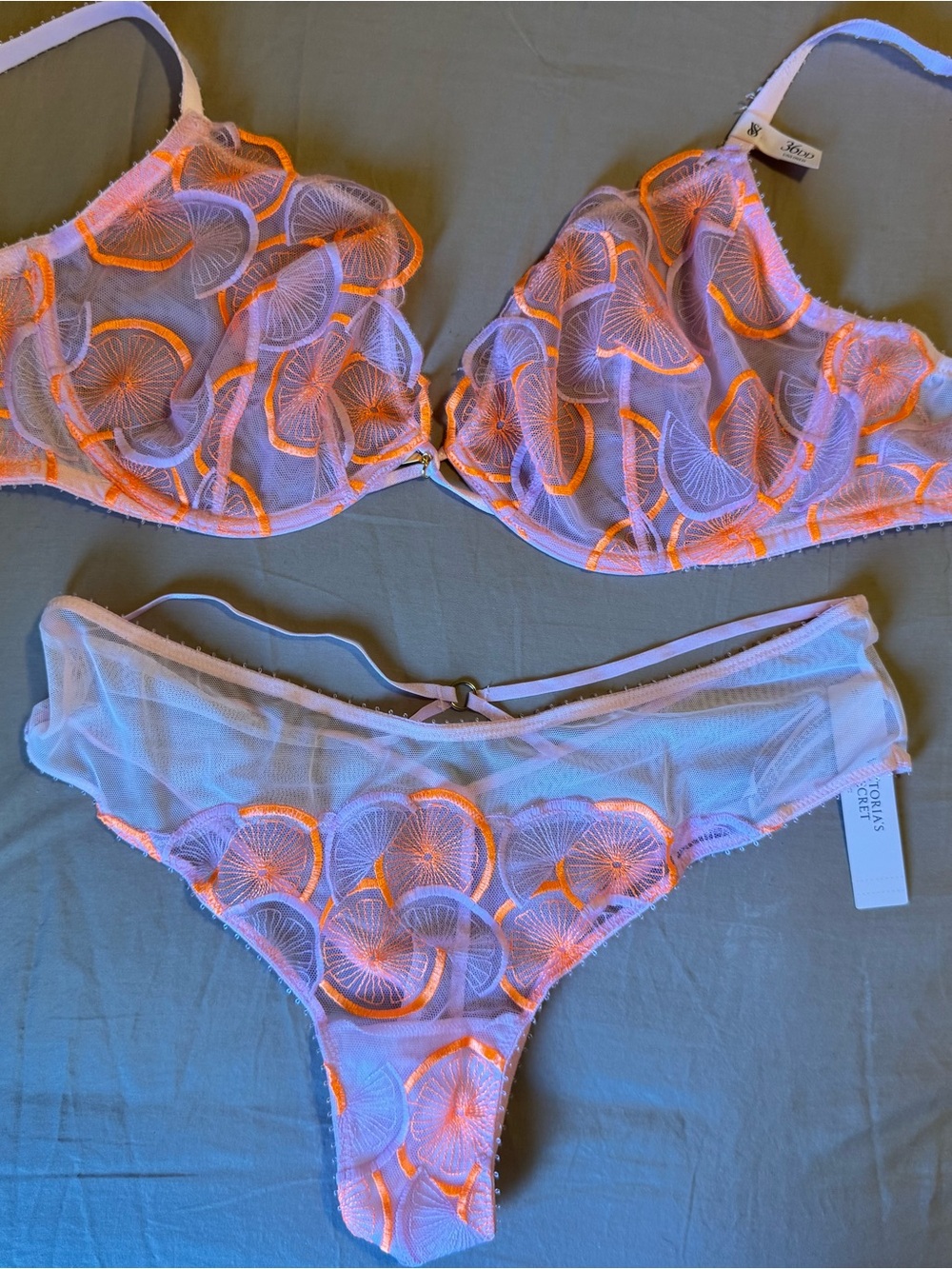PINK Victoria's Secret Bra & Panty Set in Neon Orange and Light Pink 🍊